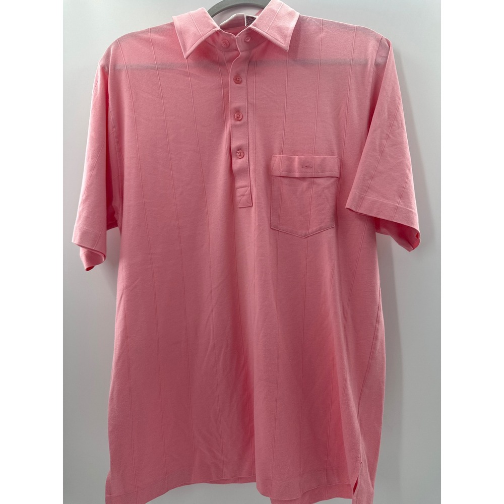 Vintage London Fog Mens Pink Textured Stripe Short Sleeve Polo Shirt Large